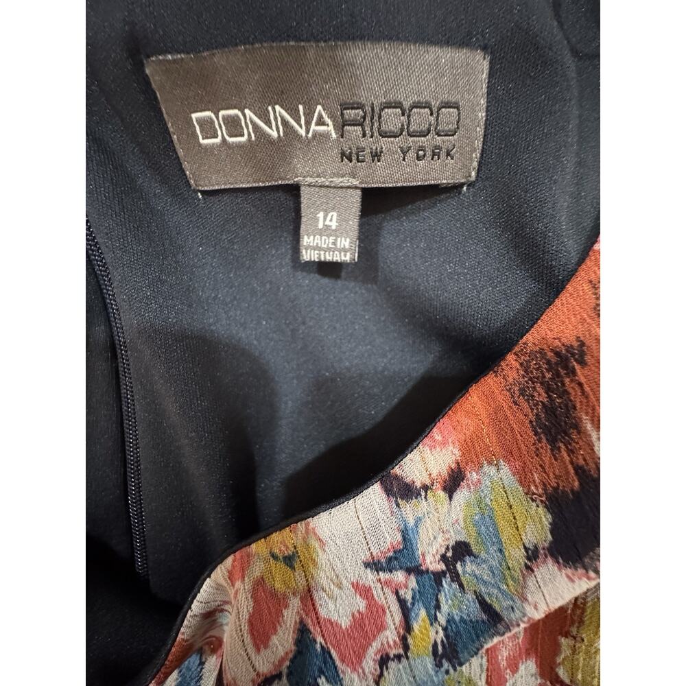 Donna Ricco Floral Dress Size 14 Fit & Flare Pleated Midi Wedding Guest Cocktail - Picture 10 of 12